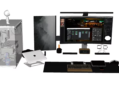 Professional Desktop Computer Setup With Monitor Keyboard Mouse Webcam Laptop And Mouse Pad 3d model
