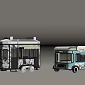 Dining Utensil Set With Green And Blue Retro Food Cart Models For Kitchen