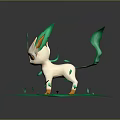 White Small Creature With Orange Ear Tips Paws And Green Leafy Tail On Green Grass 3d model