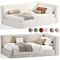 Children's Bed With Upholstered Headboard Multiple Color Options Soft Pillows And Cozy Blanket