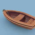 Classic Wooden Boat With Brown Hull And Bench Seats On Blue Background