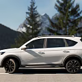 White SUV Car With Black Wheels Front Face Design On Mountain Road 3d model