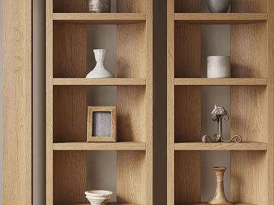 Natural Decorative Ornament Combinations on Wooden Shelves with Vases Photo Frame and Candlestick 3d model
