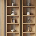 Natural Decorative Ornament Combinations on Wooden Shelves with Vases Photo Frame and Candlestick