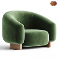 Modern Green Velvet Armchair With Rounded Arms And Wooden Legs Design