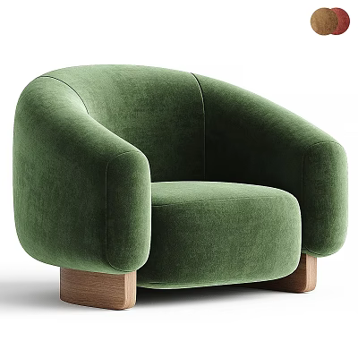 Modern Green Velvet Armchair With Rounded Arms And Wooden Legs Design 3d model