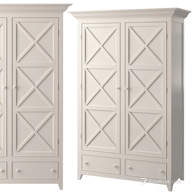 Modern White Dresser With X Pattern Doors And Drawer Storage Design 3d model 