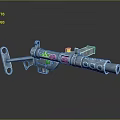 3D Model Metal Mechanical Weapon With Barrel Grip And Reflective Surface