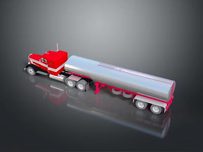 Red Truck With Silver Tanker Trailer And Pink Wheels In Realistic 3D Rendering 3d model