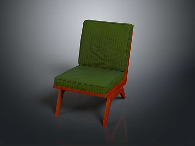 Green Striped Fabric Single Seater Sofa With Wooden Legs Modern Design 3d model