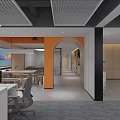 Modern Public Office Space Interior Design With Desks Chairs Sofa And Bookshelves