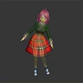 Anime Style Game Character With Orange Hair Red Plaid Skirt And Blue Eyes