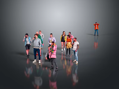 Group Of People Showcasing Stylish Daily Necessities With Casual Clothing And Accessories 3d model