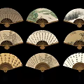 Traditional Chinese Folding Fan Wall Hangings With Artistic Patterns And Tassels