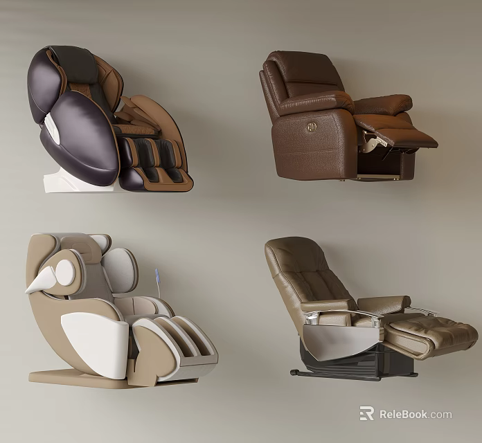 Various Modern Massage Chairs With Leather Upholstery And Reclining Designs 3d model 