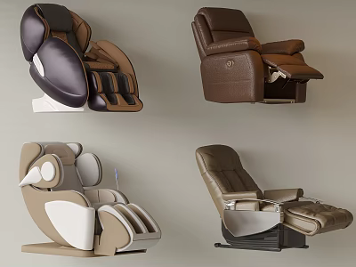 Various Modern Massage Chairs With Leather Upholstery And Reclining Designs 3d model