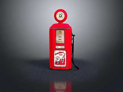 Vintage Red Gas Pump Model With Round Dial On Top And Side Label 3d model