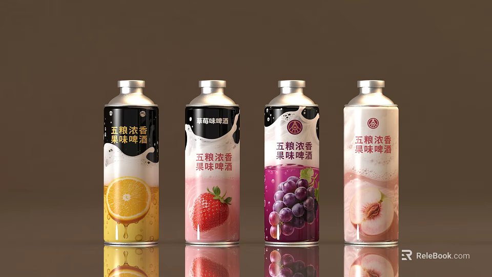 Aromatic Fruit Flavored Wine Bottles With Orange Strawberry Grape And Peach Flavors 3d model 