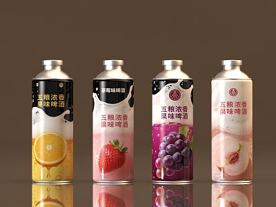 Aromatic Fruit Flavored Wine Bottles With Orange Strawberry Grape And Peach Flavors 3d model