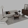 Modern Sofa and Coffee Table Set with Accent Chair Floor Lamp and Wooden Dresser Decorations