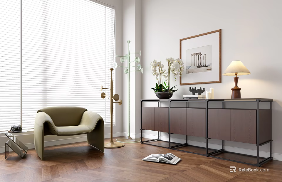 Modern Living Room Interior Design With Open Kitchen And Decor Elements 3d model 