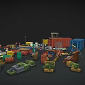 Decorative Ornament Combination with Various Colorful Barrels Boxes Toys and Tools