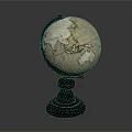 Vintage Decorative Globe Ornament Set With Wooden Base And Detailed Map Design