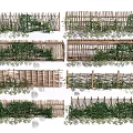 Various Bamboo And Wooden Garden Fences With Green Vines And Plants Design
