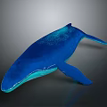 Artistic Blue Whale Sculpture with Glossy Surface in Swimming Pose on Gray Background