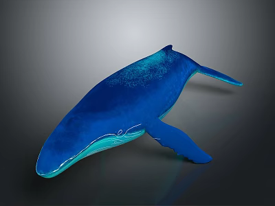 Artistic Blue Whale Sculpture with Glossy Surface in Swimming Pose on Gray Background 3d model