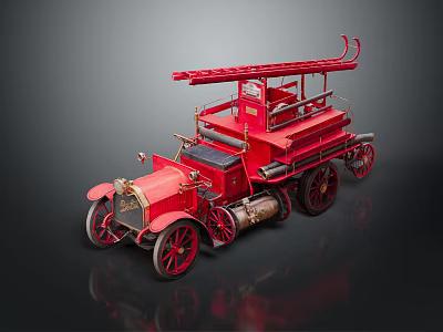Vintage Red Fire Truck With Extended Ladder And Classic Wheels Design 3d model