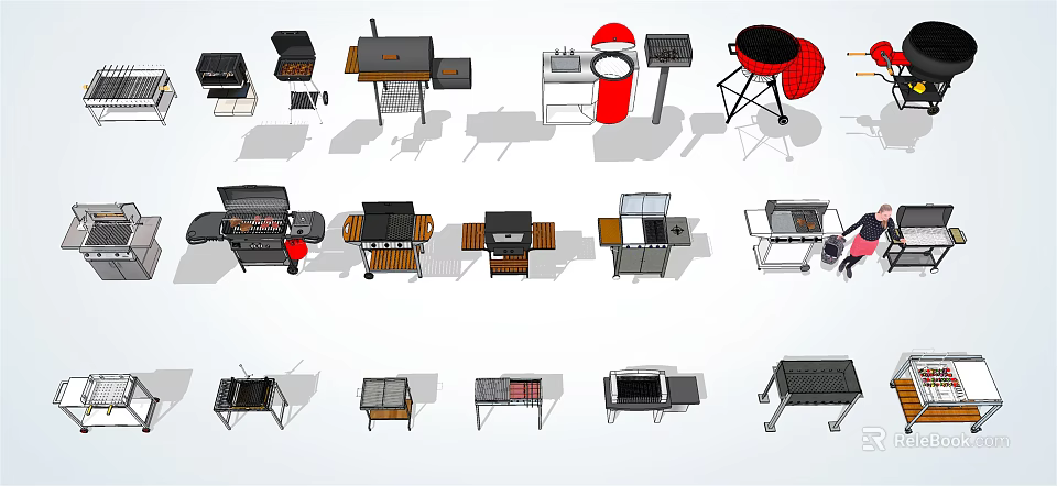 Various Outdoor BBQ Grills With Different Styles And Portable Designs 3d model 