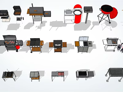 Various Outdoor BBQ Grills With Different Styles And Portable Designs 3d model