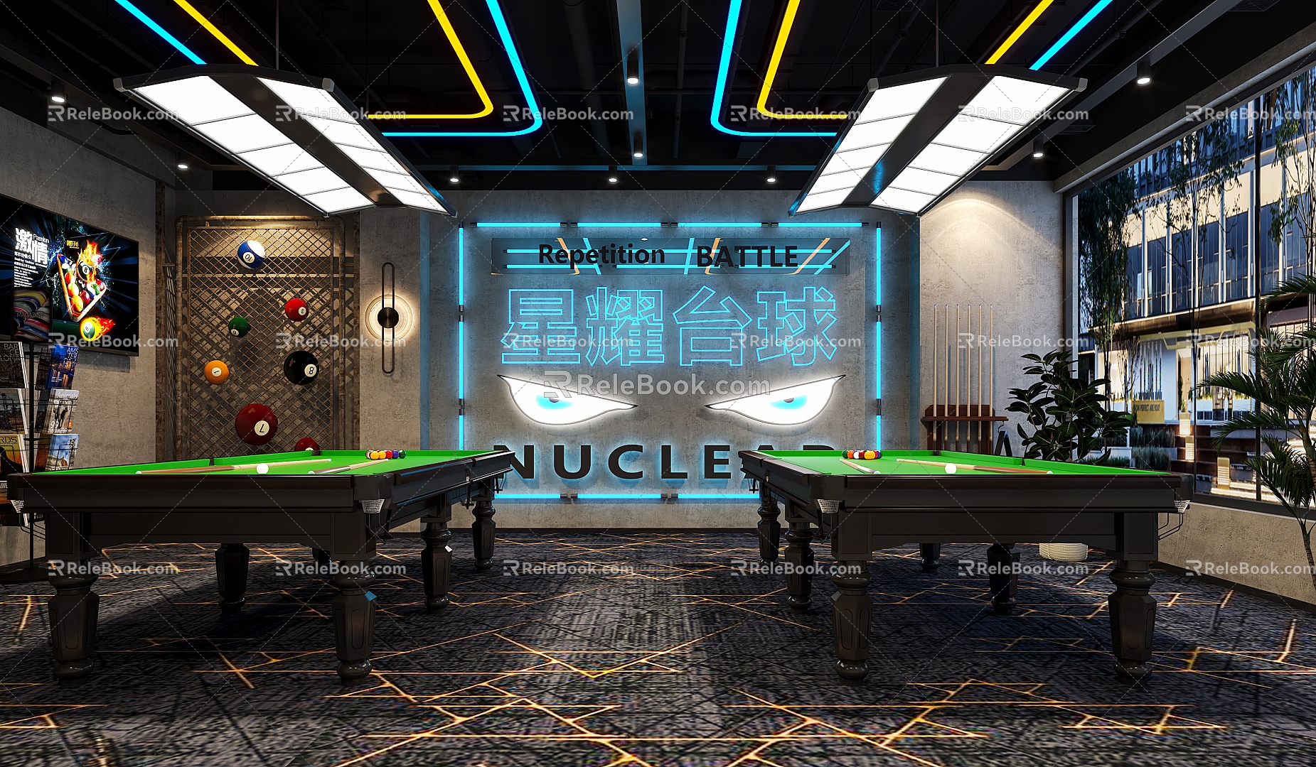 Industrial wind billiard hall neon shape 3d model