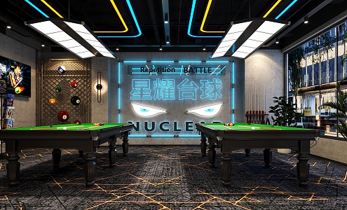 Industrial wind billiard hall neon shape 3d model