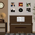 Vintage Musical Instruments Art Supplies with Piano Sheet Music Gramophone Wall Records and Decorative Plant