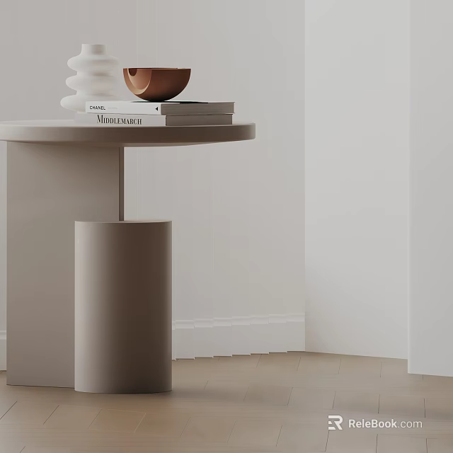 Minimalist Modern Side Table With Round Top And Decorative Books On Surface 3d model 