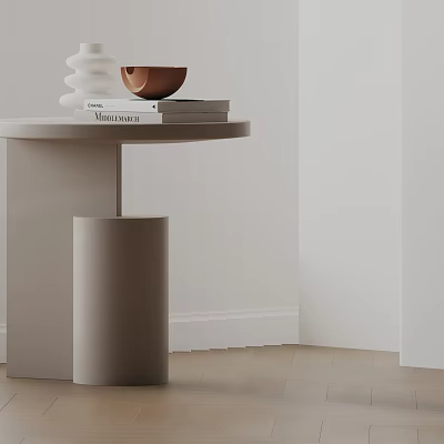 Minimalist Modern Side Table With Round Top And Decorative Books On Surface 3d model