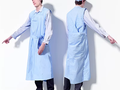 Two Men Wearing Long Blue Aprons With Long Sleeve Shirts Showing Front And Back Views 3d model