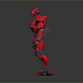 Red Robot Character With Blue Accents And Futuristic Mechanical Design