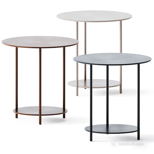 Three Modern Side Tables With Round Top Metal Frame Lower Shelf And Assorted Colors 3d model