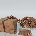 Red Bricks Stacked and Scattered as Essential Construction Building Materials 3d model