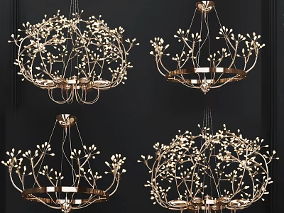 Modern Branch Design Chandeliers With Golden Frame And Small Light Accents 3d model
