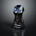 Black Sleeveless Leather Dress With V Neck Fitted Silhouette And Reflective Finish