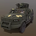 Military Armored Vehicle With Camouflage Paint Roof Mounted Weapon Yellow Stripes And Armored Structure