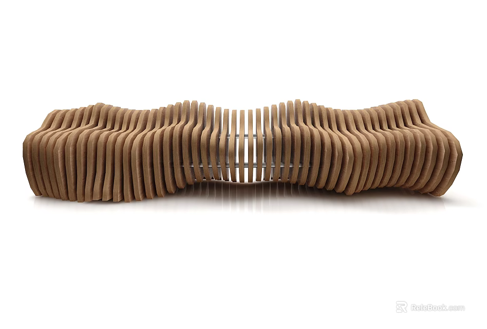 Modern Wooden Outdoor Chair With Curved Slats Design For Garden Patio Use 3d model 