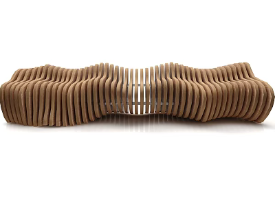 Modern Wooden Outdoor Chair With Curved Slats Design For Garden Patio Use 3d model