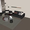 Contemporary Black Leather Sofa And Coffee Table Set With Decorative Pillows Rug And Floor Lamp