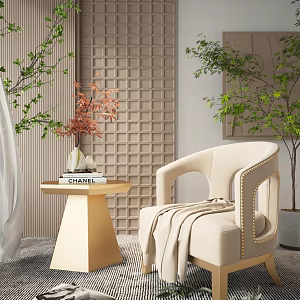 Modern Single Sofa Leisure Chair Side Table Coffee Table Green Plant Ornaments 3d model