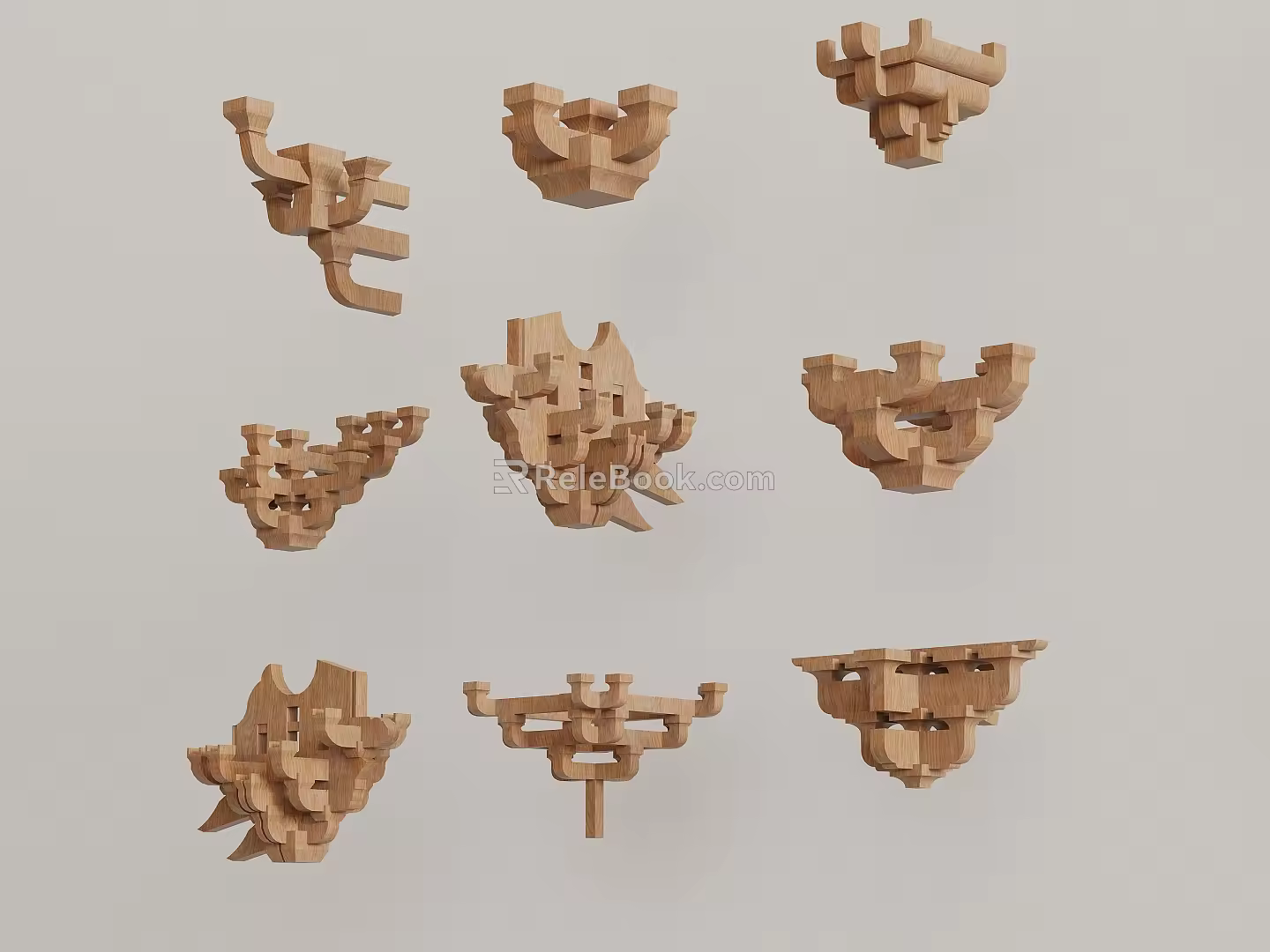 Chinese-style bucket arch mortise and tenon building components 3d model